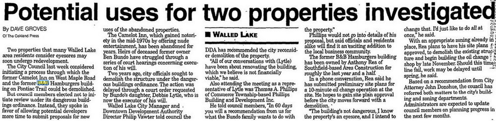 Mr. Bs Camelot Inn (Maple Lanes, Shadow Fax, Olde World Market) - 1999 Article On Demo